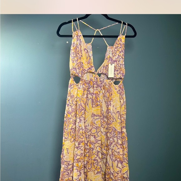Anthropologie Purple and Yellow Maxi Sundress with Halter Neckline - Picture 5 of 5